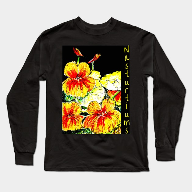 Nasturtiums on Black no Happy Birthday Long Sleeve T-Shirt by Heatherian